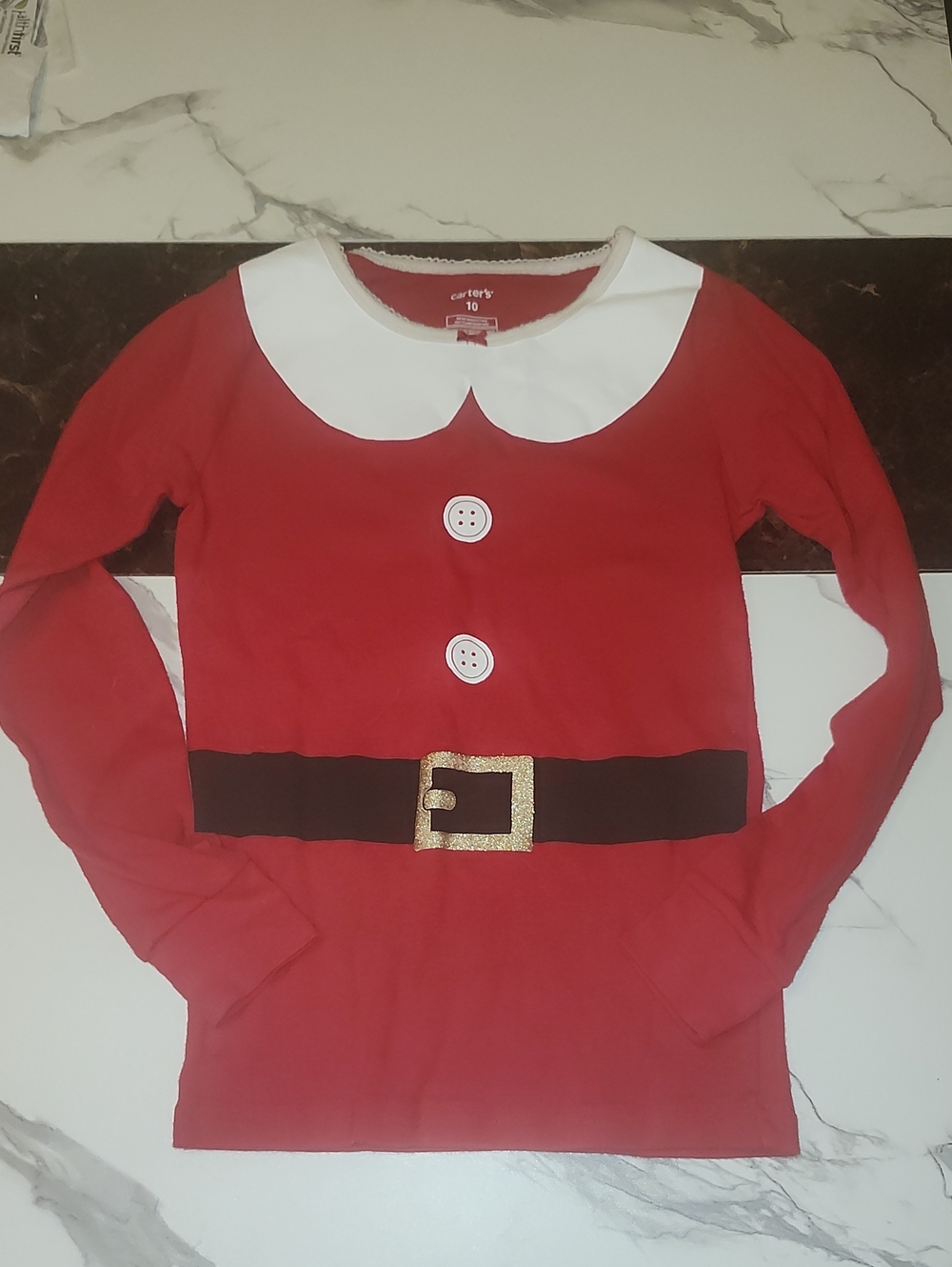 Carter's Red Long-Sleeve Santa Belt Top with White Collar